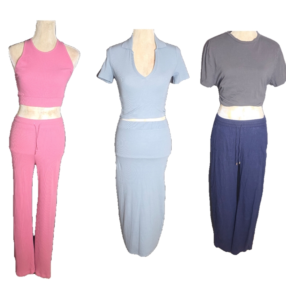 ZARA H&M Loungewear Bundle 6pc 3 Outfits Ribbed Sets Tops Pants Skirt Women XS-M